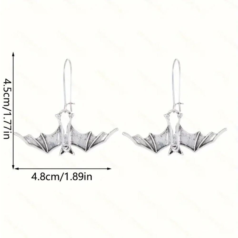 Silver Gothic Hanging Bat Earrings - Picture 3 of 4